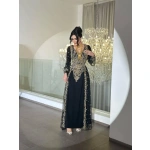 Modern Dokunuşlu Geleneksel Nakışlı İki Katmanlı Lüks Kaftan